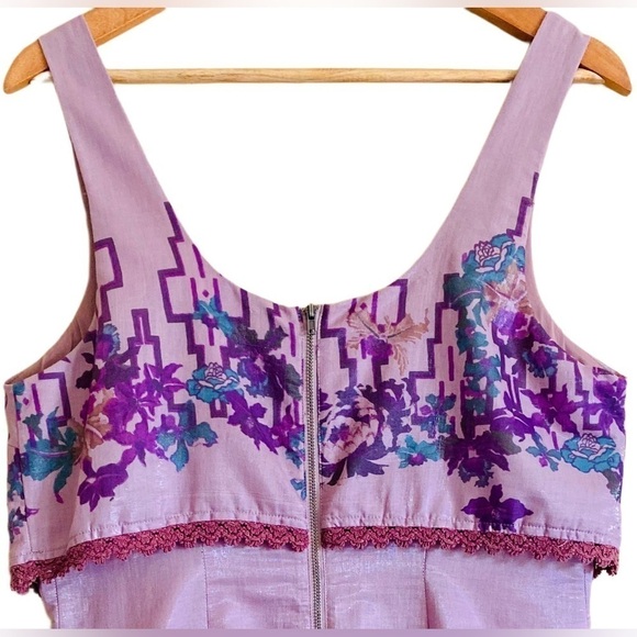 Free People Floral Preppy Scoop Neck Mini Dress Size 10 Cocktail Vacation - Picture 5 of 8